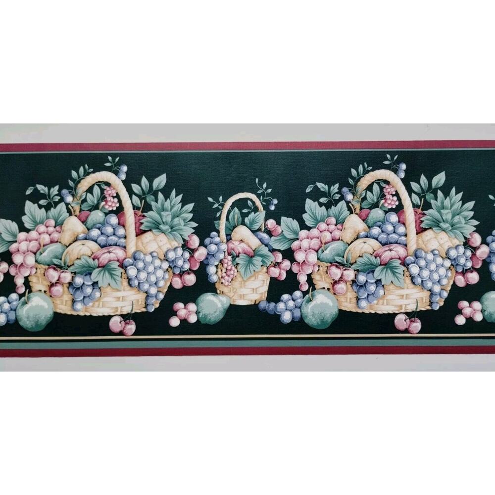 Sanitas Wall Border - 5yds - Fruit Basket - Green Background - Textured